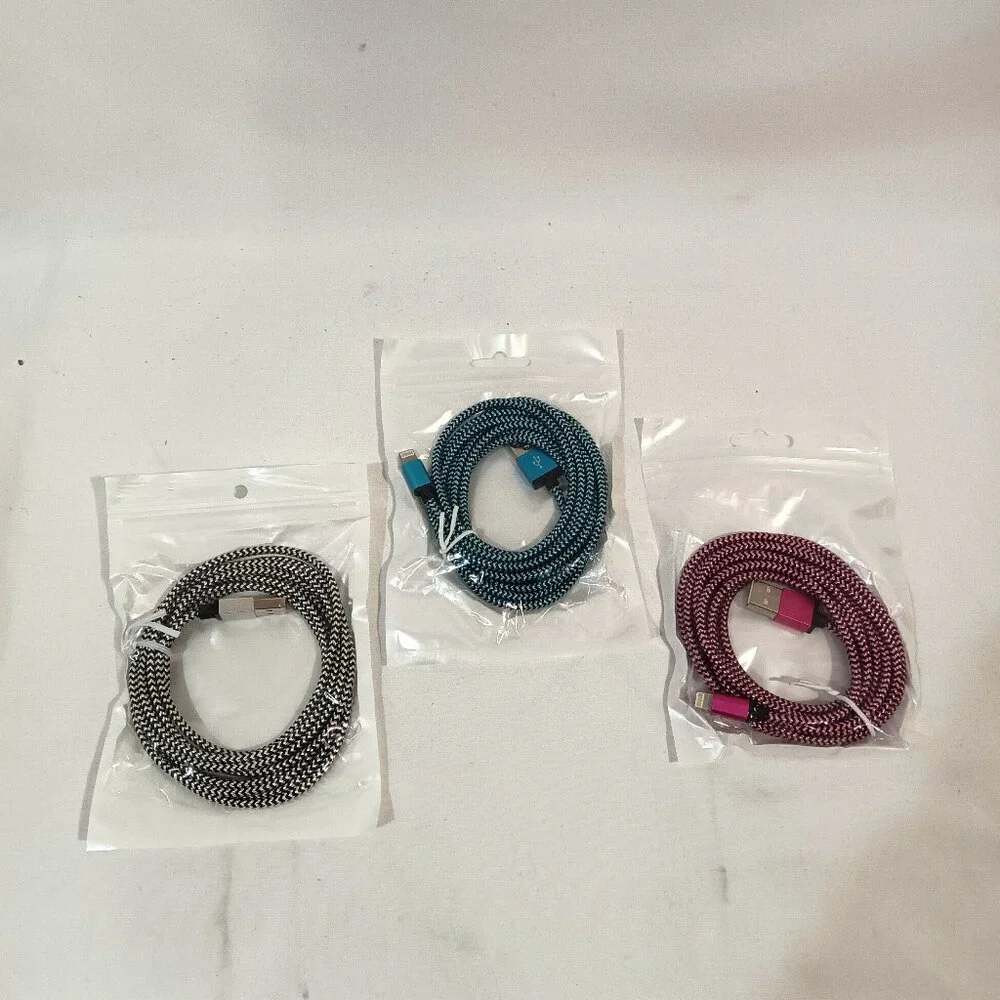 3 Pack USB Data & Sync Charging Cables Chevron Pattern Blue Pink White 6 ft